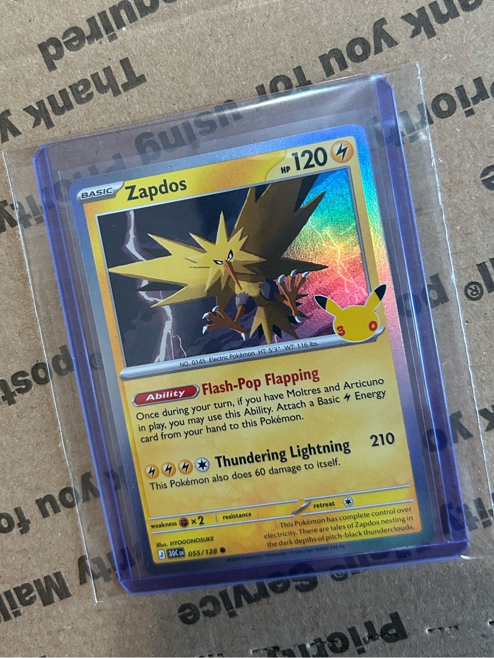 Holo Zapdos Card No. 055/128 • 30th Celebration Pokemon TCG